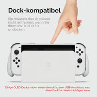 Priehľadný ochranný kryt Skull & Co. GripCase OLED pre Nintendo Switch OLED s vymeniteľnými úchytmi, možnosťou dokovania, pre všetky veľkosti rúk, biely 6
