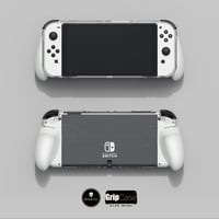 Priehľadný ochranný kryt Skull & Co. GripCase OLED pre Nintendo Switch OLED s vymeniteľnými úchytmi, možnosťou dokovania, pre všetky veľkosti rúk, biely 3