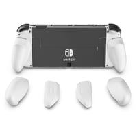 Priehľadný ochranný kryt Skull & Co. GripCase OLED pre Nintendo Switch OLED s vymeniteľnými úchytmi, možnosťou dokovania, pre všetky veľkosti rúk, biely 1