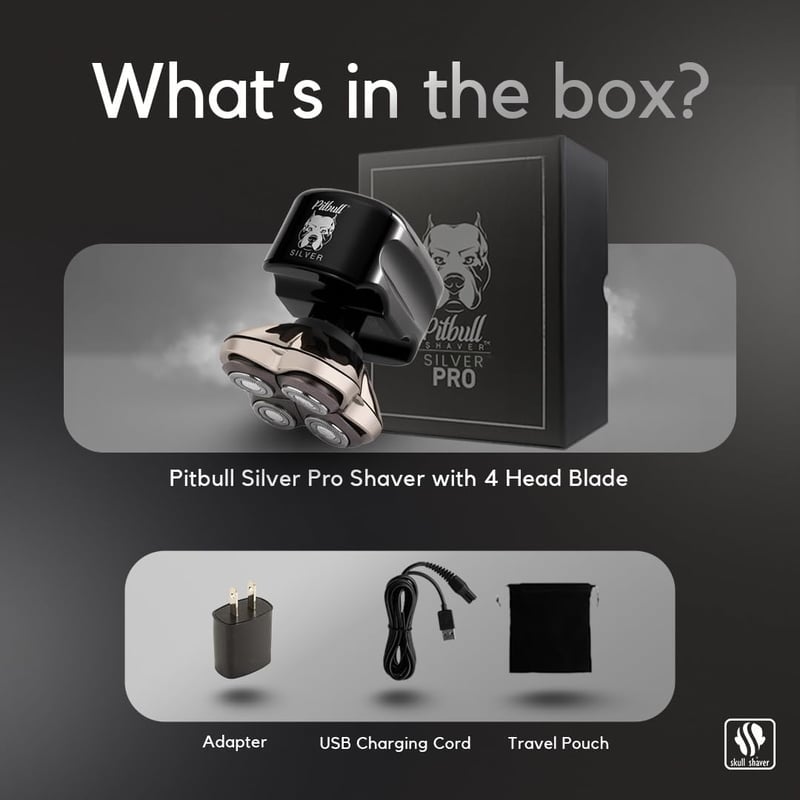 Skull Shaver Pitbull Silver PRO Elektromos Fej- és Arcborotva Férfiaknak - Prémium Körkéses Borotválkozás Ajándékba