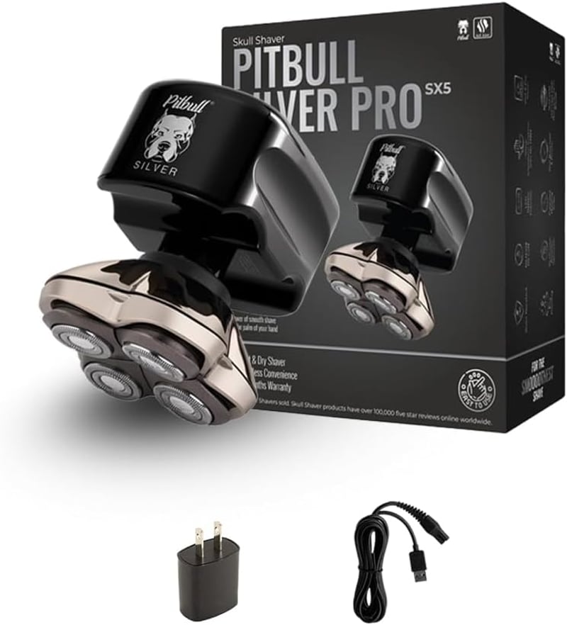 Skull Shaver Pitbull Silver PRO SX5 Fej és Arc Borotva - Vízálló, Vezeték Nélküli, 70 Perces Üzemidő, Ergonomikus Kialakítás, Tökéletes Aján