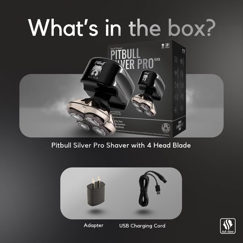 Skull Shaver Pitbull Silver PRO SX5 Fej és Arc Borotva - Vízálló, Vezeték Nélküli, 70 Perces Üzemidő, Ergonomikus Kialakítás, Tökéletes Aján