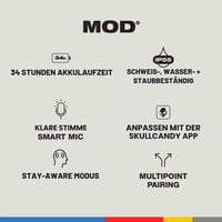 Bezdrôtové slúchadlá Skullcandy Mod s mikrofónom, 34-hodinová výdrž batérie, Bluetooth, kompatibilné s iPhone a Android, čierne 4