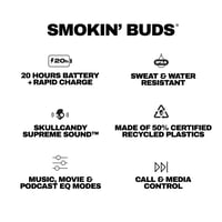 Bezdrôtové slúchadlá Skullcandy Smokin' Buds, 20-hodinová výdrž batérie, odolnosť voči vode IPX4, Bluetooth, mikrofón, kompatibilné s iPhone a Androidom - 10