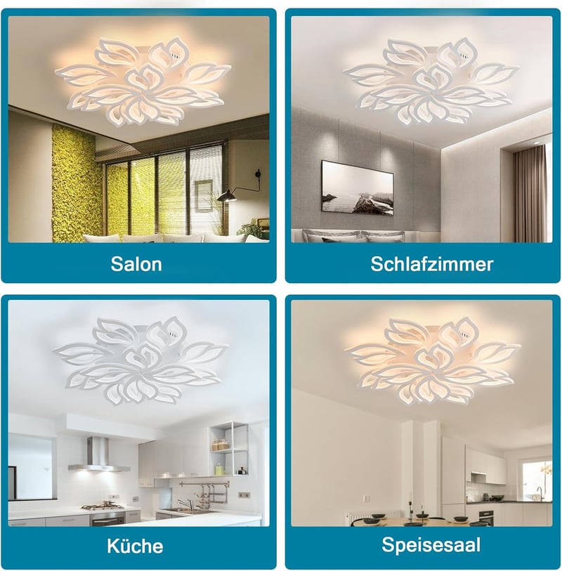 Sky angle LED Mennyezeti Lámpa Távirányítóval - 155W 18600LM Virág Alakú Akril Lámpatest 3000K-6000K Állítható Fényerővel Nappali és Hálószo