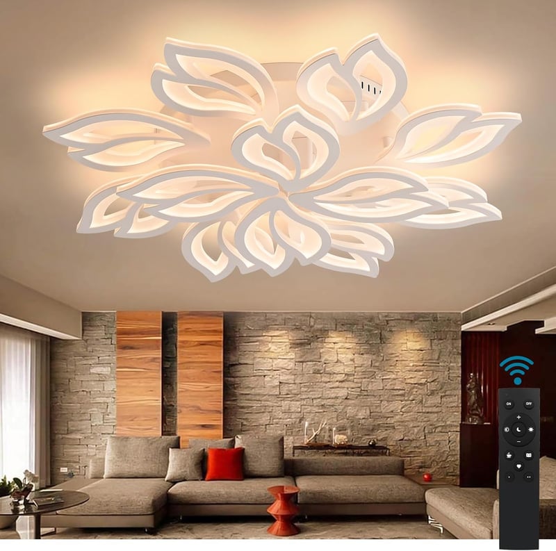 Sky angle LED Mennyezeti Lámpa Távirányítóval - 155W 18600LM Virág Alakú Akril Lámpatest 3000K-6000K Állítható Fényerővel Nappali és Hálószo