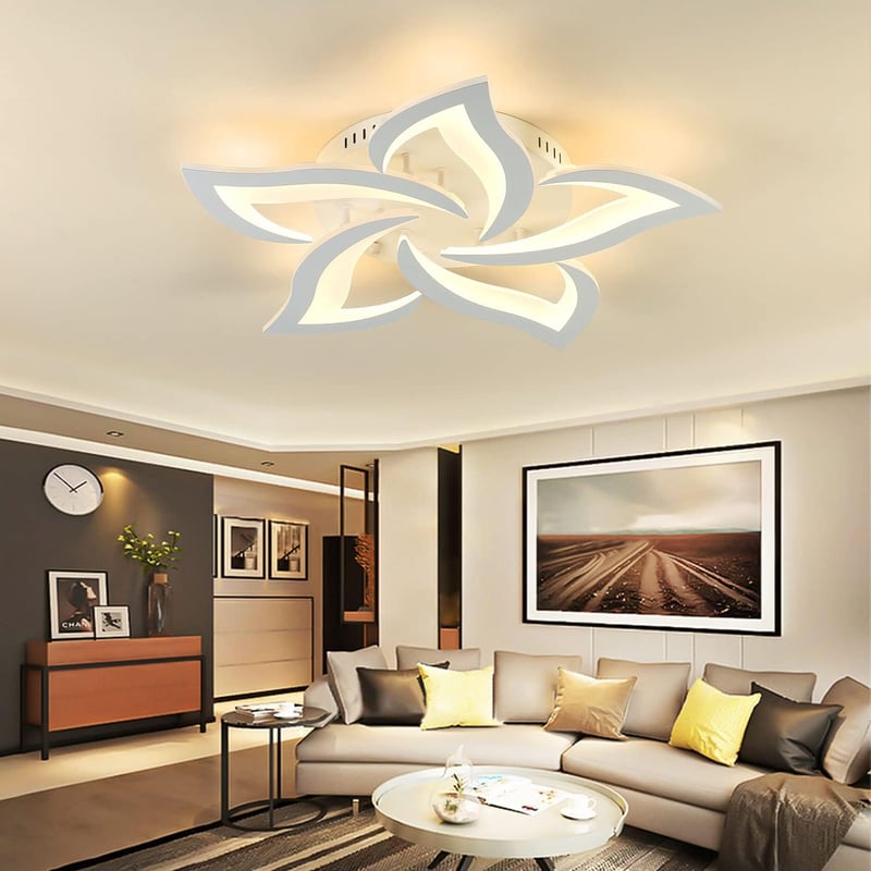 Sky angle LED Mennyezeti Lámpa, Virág Alakú, Távirányítós, Fényerőszabályozható, 5 Fejes, 63 cm, 45W, 3600 Lumen, Modern Csillár Nappaliba, 