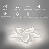 Sky angle LED Mennyezeti Lámpa, Virág Alakú, Távirányítós, Fényerőszabályozható, 5 Fejes, 63 cm, 45W, 3600 Lumen, Modern Csillár Nappaliba,  6