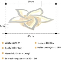 Sky angle LED Mennyezeti Lámpa, Virág Alakú, Távirányítós, Fényerőszabályozható, 5 Fejes, 63 cm, 45W, 3600 Lumen, Modern Csillár Nappaliba,  5