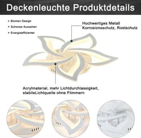 Sky angle LED Mennyezeti Lámpa, Virág Alakú, Távirányítós, Fényerőszabályozható, 5 Fejes, 63 cm, 45W, 3600 Lumen, Modern Csillár Nappaliba,  4