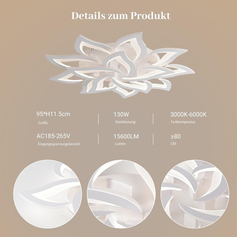 Sky angle Okos LED mennyezeti lámpa fehér modern szirmos design távirányítóval konyhába nappaliba hálószobába előszobába