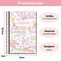 SKYDUE Púzdro na vysvedčenia s 30 vreckami – A4 dosky na diplomy s priehľadnými fóliami, zakladač na dokumenty, diplomy a vysvedčenia, LE-ružová 3