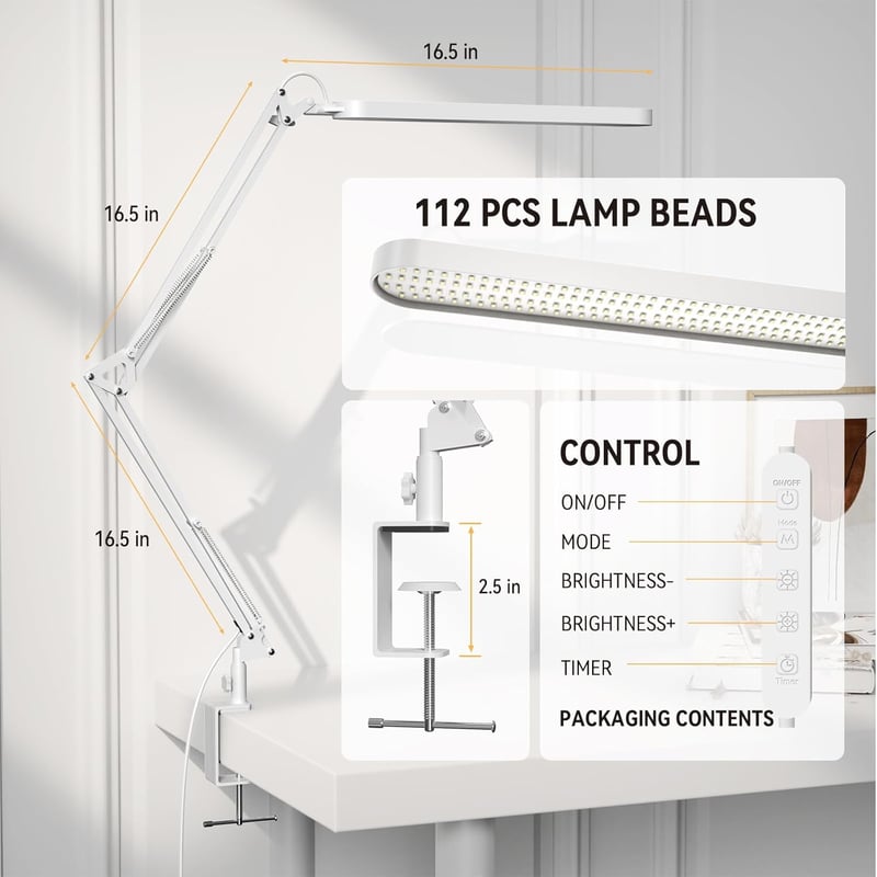 SKYLEO LED Asztali Lámpa Csiptetős 1300 Lm 5 Szín 11 Fényerő Szint Időzítő Fehér