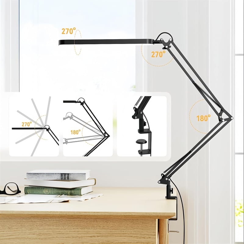 SKYLEO LED Asztali Lámpa Csiptetős 1300 Lm 5 Szín 11 Fényerő Fekete