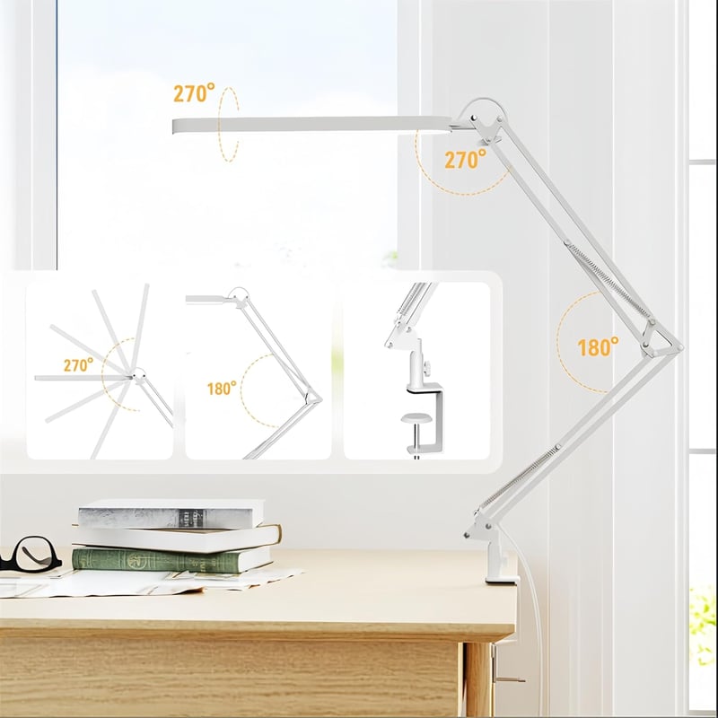 SKYLEO LED Asztali Lámpa Csiptetős 1300 Lm 5 Szín 11 Fényerő Szint Időzítő Fehér
