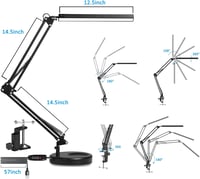 SKYLEO LED asztali lámpa klippel és talppal, 3 fénymód, 10 fokozat, USB port, fekete 4