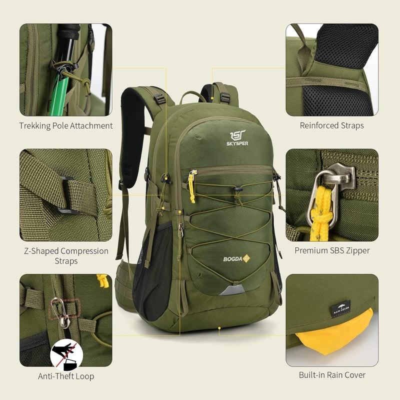 SKYSPER Bogda 35L Túra Hátizsák Hátszellőzéssel és Hidratációs Rendszerrel, Trekking Táska Lélegző 3D Mesh Anyagból