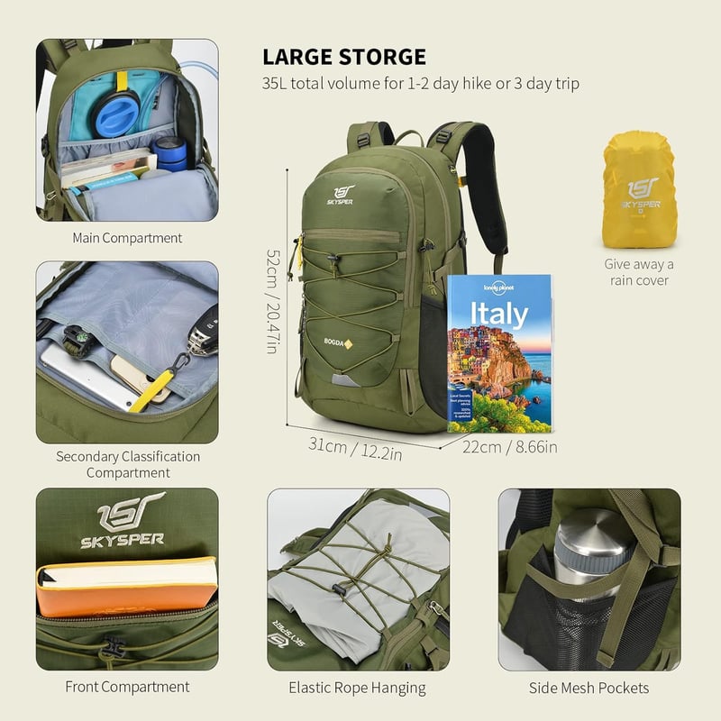 SKYSPER Bogda 35L Túra Hátizsák Hátszellőzéssel és Hidratációs Rendszerrel, Trekking Táska Lélegző 3D Mesh Anyagból