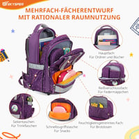 SKYSPER Iskolatáska Szett 5 Részes - 16L Ergonomikus Hátizsák 360° Fényvisszaverő Csíkokkal, Vízlepergető Rekeszekkel, Gyerekeknek Iskolába, 5
