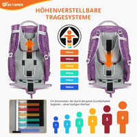 SKYSPER Iskolatáska Szett 5 Részes - 16L Ergonomikus Hátizsák 360° Fényvisszaverő Csíkokkal, Vízlepergető Rekeszekkel, Gyerekeknek Iskolába, 2