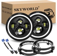 SKYWORLD 2 db 7 colos kerek LED fényszóró pár szerelőkonzollal 50 W 5000 lm 4 üzemmód 3000K és 6000K DRL menetfény Wrangler JK TJ LJ CJ tere 1