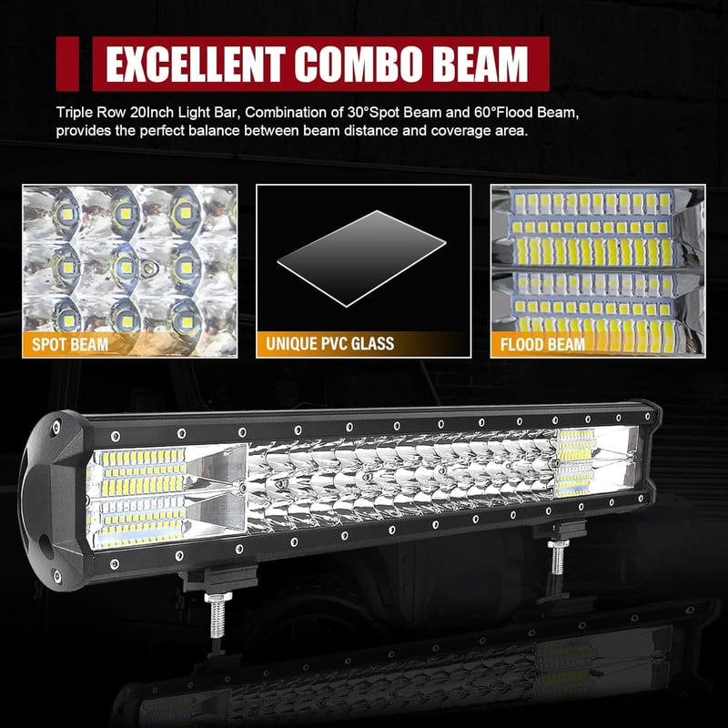 SKYWORLD 50cm 288W LED munkalámpa 12V/24V offroad fényhíd + 2x10cm 18W szpotlámpa