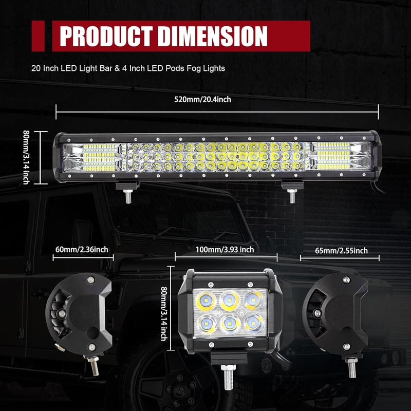 SKYWORLD 50cm 288W LED munkalámpa 12V/24V offroad fényhíd + 2x10cm 18W szpotlámpa