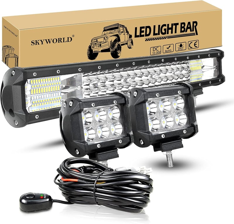 SKYWORLD 50cm 288W LED munkalámpa 12V/24V offroad fényhíd + 2x10cm 18W szpotlámpa