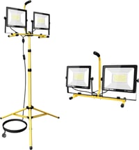 SKYWORLD LED Építkezési Reflektor Állvánnyal - 2x100W, 10000lm, IP66 Vízálló, 360° Forgatható, Teleszkópos Háromlábú, Kültéri-Beltéri  1