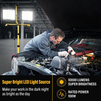 SKYWORLD LED Építkezési Reflektor Állvánnyal - 2x100W, 10000lm, IP66 Vízálló, 360° Forgatható, Teleszkópos Háromlábú, Kültéri-Beltéri  7