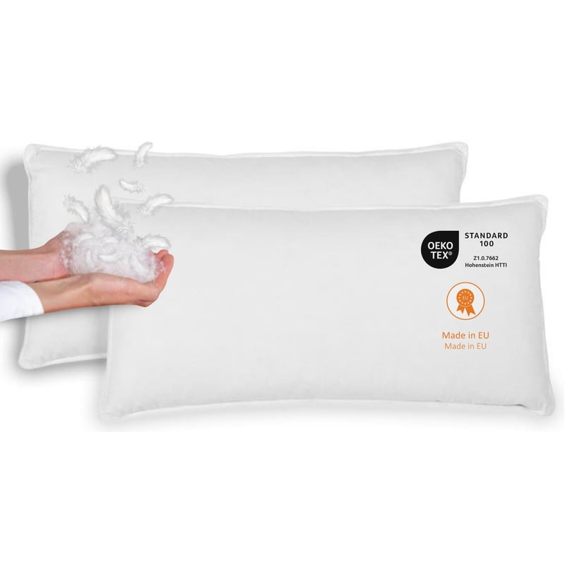 sleepling Páperový a perový vankúš 40x80 cm, 2 ks, poťah zo 100% bavlny, výplň zo 100% páperia a peria, prateľný, Oeko-TEX, výroba v EÚ, biely