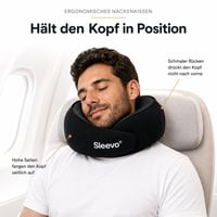Cestovný vankúš Sleevo Pro s kapucňou a výplňou z pamäťovej peny – veľkosť M, čierny – ergonomický vankúš na cestovanie lietadlom, vlakom a autom, s funkciou zatemnenia 2