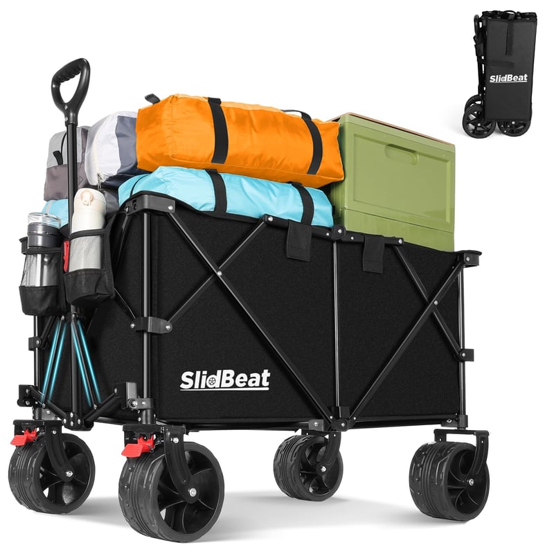 Cărucior pliabil SLIDBEAT XXL 220-330 L, cu capacitate de încărcare de 200 kg, frână, roți pivotante la 360°, suport pentru băuturi, ideal pentru camping, grădină și plajă