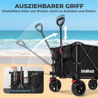 Cărucior pliabil SLIDBEAT XXL 220-330 L, cu capacitate de încărcare de 200 kg, frână, roți pivotante la 360°, suport pentru băuturi, ideal pentru camping, grădină și plajă 6