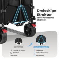 Cărucior pliabil SLIDBEAT XXL 220-330 L, cu capacitate de încărcare de 200 kg, frână, roți pivotante la 360°, suport pentru băuturi, ideal pentru camping, grădină și plajă 7