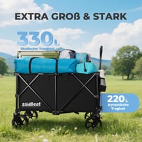 Cărucior pliabil SLIDBEAT XXL 220-330 L, cu capacitate de încărcare de 200 kg, frână, roți pivotante la 360°, suport pentru băuturi, ideal pentru camping, grădină și plajă 2