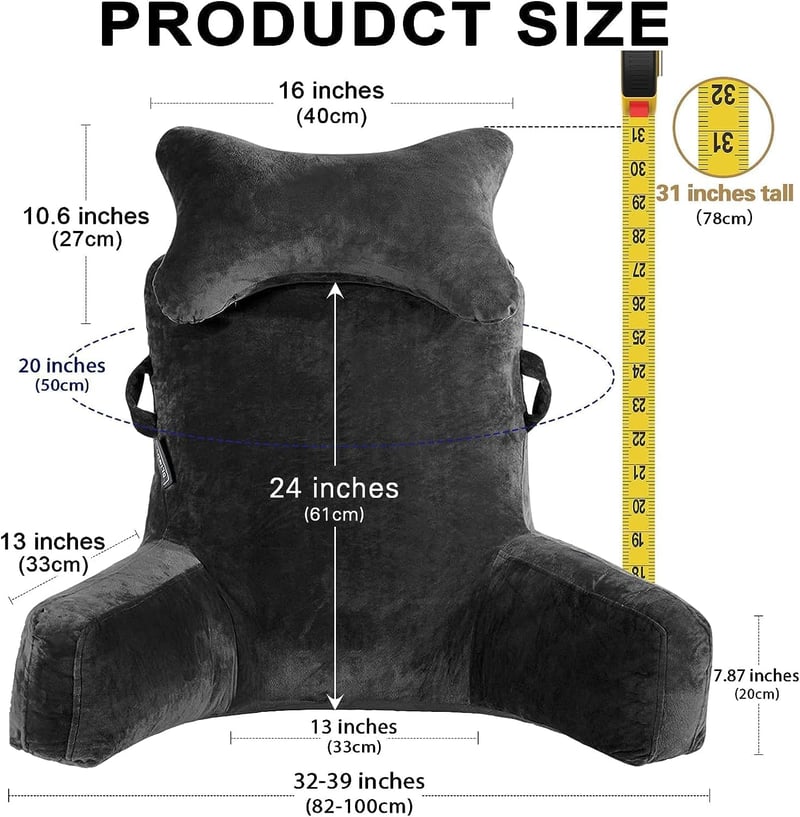 SLIGUY Extra Large olvasópárna 31 hüvelyk, ágytámla fekete