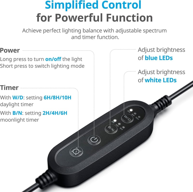 BootyBay SlimLED Akvárium Világítás Időzítővel - Teljes Spektrumú LED Lámpa Vízi Növényekhez és Édesvízi Medencékhez - 90-110 cm, 25W, Feket