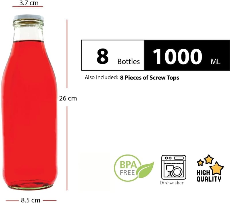 slkfactory 8 db 1 literes üveg tejüveg széles nyakú fehér tetővel