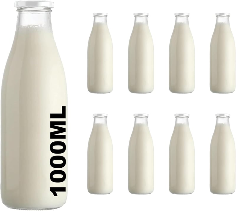 slkfactory 8 db 1 literes üveg tejüveg széles nyakú fehér tetővel