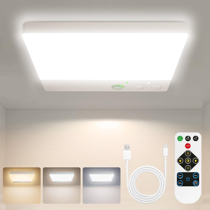 Plafonieră LED cu acumulator Slochi cu senzor de mișcare, reglabilă, cu telecomandă, temporizator, 3 temperaturi de culoare, pentru baie, hol, scară, bucătărie