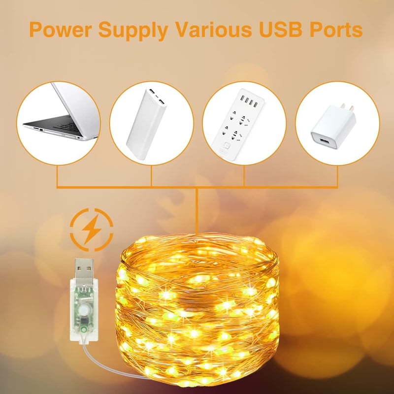 Slochi Fotó Csipeszes Fényfüzér - 12m 120 LED USB Dekorációs Világítás Távirányítóval - Képtartó Füzér Szobába, Nappaliba, Esküvőre, Partikr