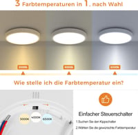 slochi LED Mennyezeti Lámpa 15W 1500LM, Állítható Színhőmérséklet 1800K-6500K, Ultra Vékony Kerek Fehér Mennyezeti Világítás Hálószoba Nappa 5