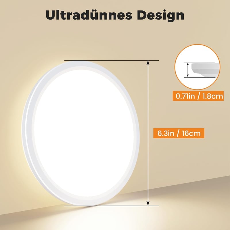 slochi LED Mennyezeti Lámpa 16 cm Kerek Vízálló 3 Színhőmérséklet 12W 1500lm Fürdőszoba - 1 piece, White
