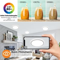 slochi LED Mennyezeti Lámpa 16 cm Kerek Vízálló 3 Színhőmérséklet 12W 1500lm Fürdőszoba - 1 piece, White 4