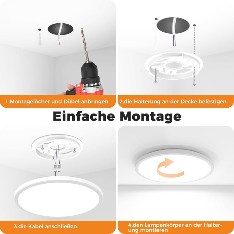 slochi LED Mennyezeti Lámpa 16 cm Kerek Vízálló 3 Színhőmérséklet 12W 1500lm Fürdőszoba - 1 piece, White