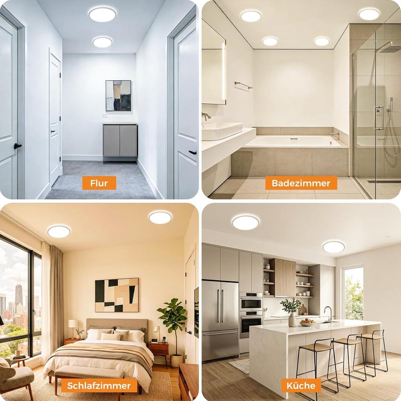 slochi LED Mennyezeti Lámpa 16 cm Kerek Vízálló 3 Színhőmérséklet 12W 1500lm Fürdőszoba - 1 piece, White
