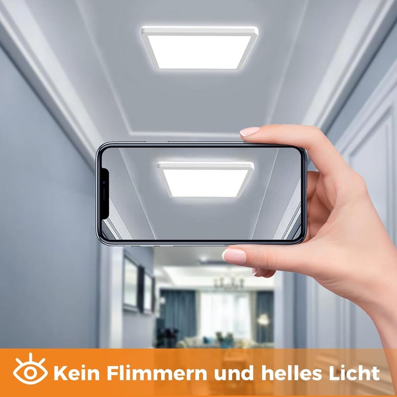 slochi LED Mennyezeti Lámpa 2 db 18W Ultra Vékony Négyzet Alakú 6500K Hideg Fehér Vízálló Fürdőszoba Konyha Hálószoba