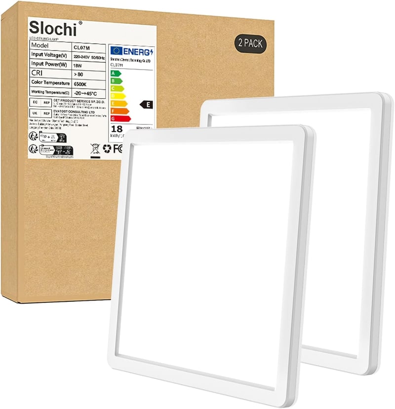 slochi LED Mennyezeti Lámpa 2 db 18W Ultra Vékony Négyzet Alakú 6500K Hideg Fehér Vízálló Fürdőszoba Konyha Hálószoba