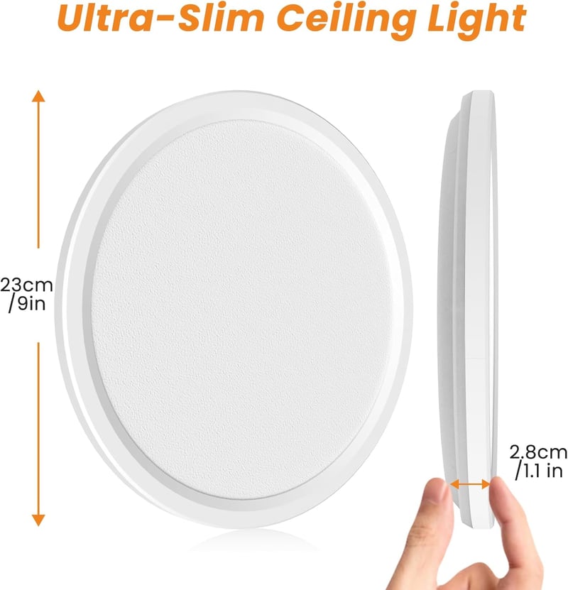 slochi LED Mennyezeti Lámpa 23 cm 18W - 3 Színhőmérsékletű (3000K/4000K/6500K) Kerek IP44 Vízálló Világítás Fürdőszobába, Konyhába, Folyosór
